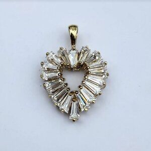 Gold Vermeil & CZ Heart Pendant with Tapered Baguette Cubic Zirconia